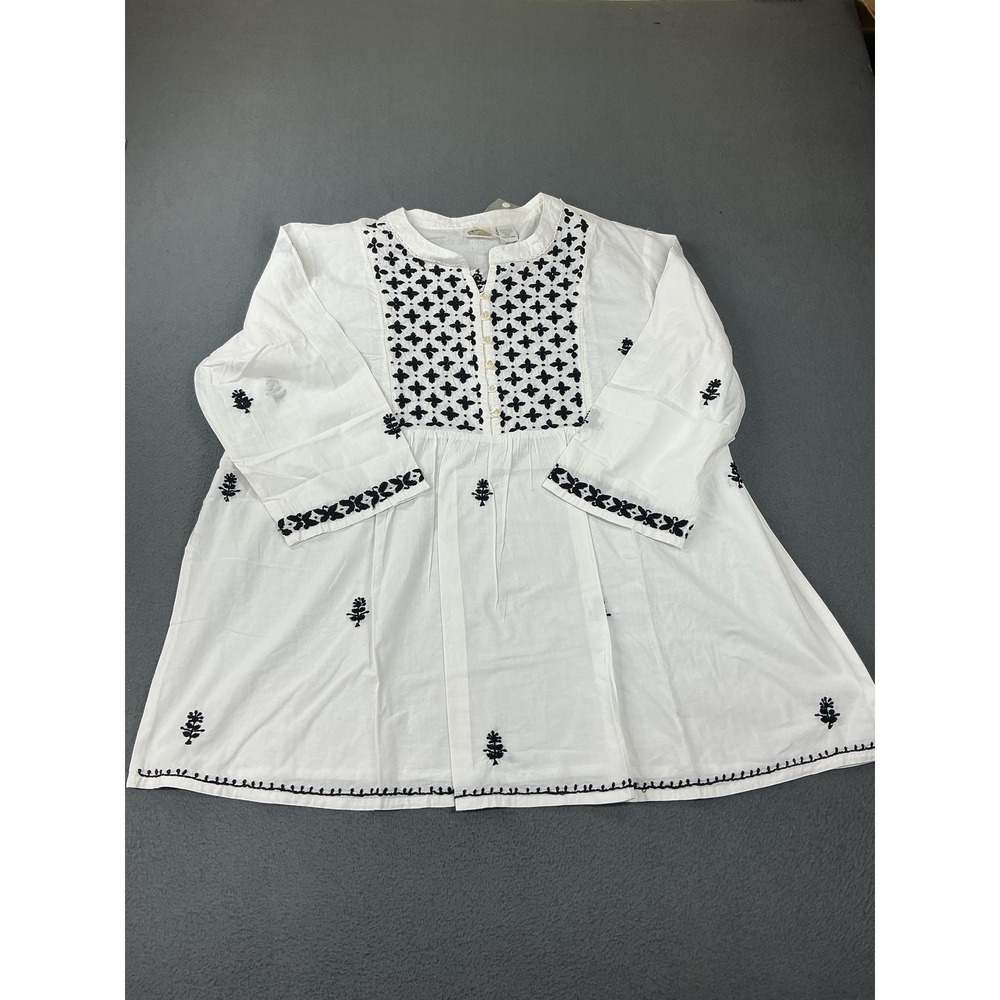 Collections Blouse Womens XXL White Floral Embroidered Tunic 3/4 Sleeve - Picture 1 of 8